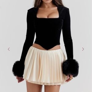 { House of CB } Small Tall Emiraivory pleated mini skirt